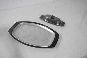 lot 189 image: Stainless Steel Butter Dish & Nordic Ware Platter and Platter Holder