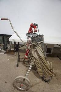 lot 232 image: Vintage Golf Bag, Cart & Clubs