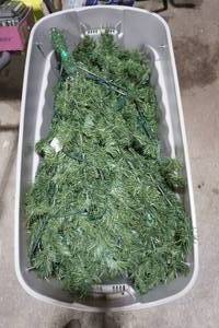 lot 257 image: Pre-Lit Christmas Tree and Rubbermaid Storage Tub