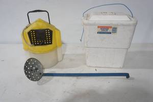 lot 267 image: Minnow Bucket, Insulated Beverage Cooler, and Ice ScoopMinnow Scoop