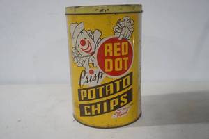 lot 282 image: Vintage Metal Can Red Dot Potato Chips-1lb