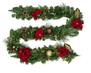 lot 57 image: Members Mark 9 Red Pre-Lit Decorated Garland