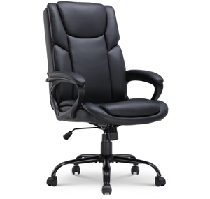 lot 102 image: Mainstays Executive Ergonomic High Back Leather Home Office Desk Chair, Black