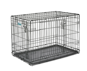 lot 74 image: MidWest iCrate for Dogs, Metal, Double Door, Includes Leak-Proof Pan, Floor Protecting Feet, Divider Panel, Foldable, Black, 36 L x 21.93 W x 25 H