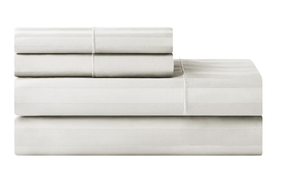 lot 481 image: Hotel Style 4-Piece 600 Thread Count White Stripe Egyptian Cotton Adult Bed Sheets, Full-Deep Pocket