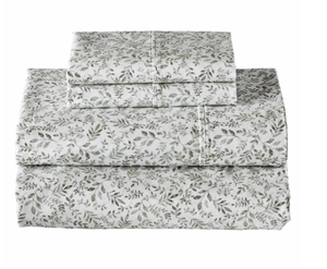 lot 490 image: Better Homes & Gardens Cool & Crisp 4-Piece 300 Thread Count Soft Silver Botanical Cotton Percale Sheet Set, Full