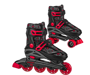 lot 491 image: Roller Derby Boys Youth Sprinter 2-in-1 Quad Roller and Inline Skates Combo BlackRed, Size 12-2