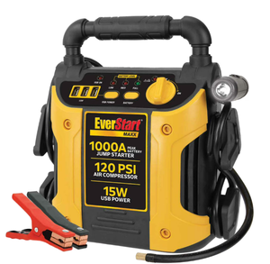 lot 147 image: EverStart Maxx 1000 Peak Amp Jump Starter with 120 PSI Compressor, Pivoting LED Light, 3X USB Ports