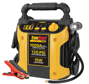 lot 149 image: EverStart Maxx 1000 Peak Amp Jump Starter with 120 PSI Compressor, Pivoting LED Light, 3X USB Ports