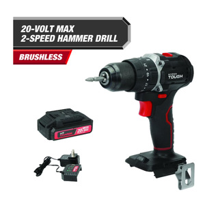 lot 326 image: Hyper Tough 20V Max Brushless 2-Speed Cordless Hammer Drill with 1.5Ah Lithium-Ion Battery and Charger