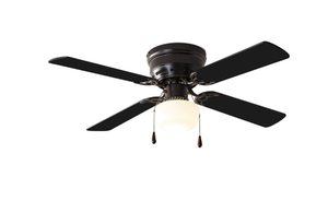 lot 383 image: Mainstays 42 inch Hugger Indoor Ceiling Fan with Light Kit, Black, 4 Blades, Reverse Airflow