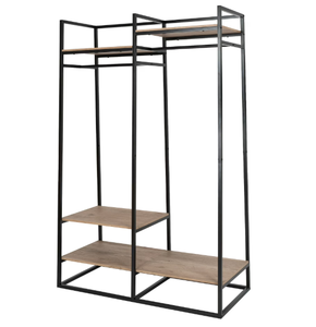 lot 385 image: Better Homes & Gardens Jace Freestanding Metal 2-Rod Garment Rack with 4 Wooden Shelves, Black