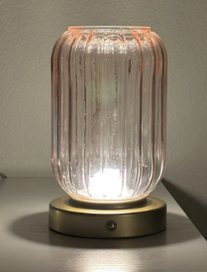 lot 498 image: LOT 4 Cordless Dimmable Table Lamp with Madarin Orange Glass Shade, Rechargeable Battery Operated for Bedroom, Living Room