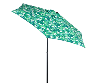 lot 548 image: Mainstays 7.5ft Round Push-Up Market Patio Umbrella, Palm Grey Stripe, 3-Way Tilt, 6 Steel Ribs