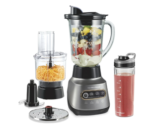 lot 559 image: Hamilton Beach 3-in-1 Electronic Kitchen System, Smoothie Blender with 48 oz. Glass Jar, Food Processor Attachment and 20 oz. Travel Jar