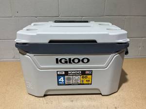 lot 263 image: Igloo Bone White and Gray 60-Quart Sunset Roller Cooler