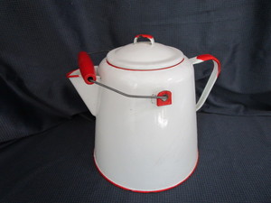 lot 34 image: WhiteRed Enamel Vintage Coffee Pot