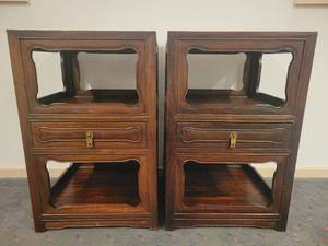 lot 9 image: A Pair of Vintage Rosewood Nightstands  End Tables made in Hong Kong.