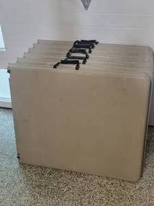 lot 23 image: Six Heavy Duty Plastic Folding Banquet Table with carrying handles. 72 x 30.