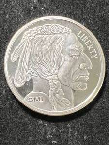 lot 13 image: 1 TROY OZ .999 FINE SILVER BUFFALO INDIAN ROUND