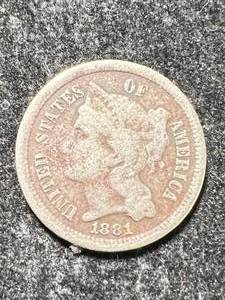 lot 17 image: 1881 US 3 CENT NICKEL