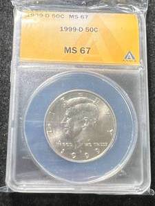 lot 20 image: 1999-D US KENNEDY HALF DOLLAR ANACS MS67