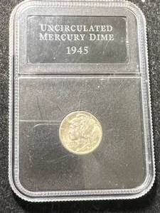 lot 21 image: 1945 US MERCURY DIME SLABBED UNC