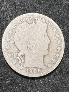 lot 30 image: 1906 US BARBER HALF DOLLAR