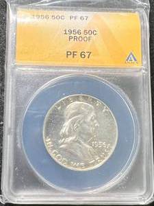 lot 38 image: 1956 US PROOF FRANKLIN HALF DOLLAR ANACS PF67
