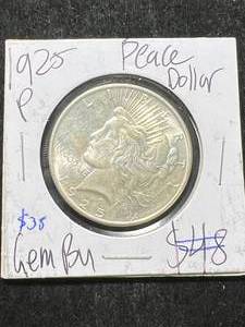 lot 40 image: 1925 US PEACE SILVER DOLLAR GEM BU