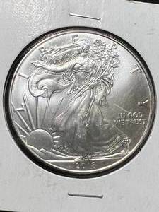 lot 83 image: 2018 AMERICAN SILVER EAGLE 1 TROY OZ .999 FINE SILVER