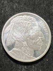 lot 84 image: 1 TROY OZ .999 FINE SILVER BUFFALO INDIAN ROUND