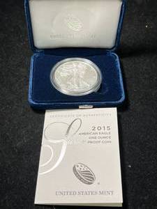 lot 87 image: 2015 PROOF AMERICAN SILVER EAGLE IN ORIGINAL MINT BOX