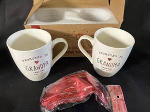 lot 86 image: Promoted to Grandma and Grandpa Mug Set with Gift Box