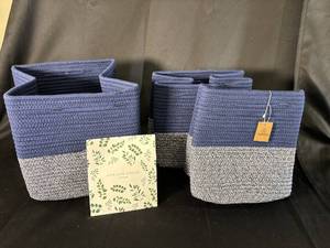 lot 90 image: Set of 3 Navy & Mixed Navy Fabric Storage Baskets