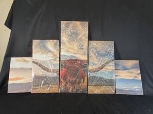 lot 119 image: 5-Piece Longhorn Canvas Wall Art Set, 60 x 32
