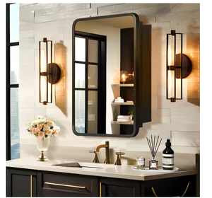 lot 5 image: Lirago 16 in. W x 24 in. H Rectangular Recessed Surface Mount Medicine Cabinet Mirror Black