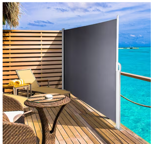 lot 37 image: VEVOR 118 in. x 71 in. Retractable Side Awning Waterproof Patio Screen Room Divider Gray for Privacy