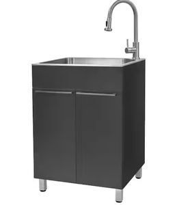 lot 41 image: Presenza All-in-One 24 in. x 21.2 in. x 34 in. Stainless Steel Drop-In Sink and Cabinet with Faucet in Gray