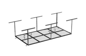lot 42 image: FLEXIMOUNTS OHK Series 48 in. W x 96 in. D x 22-40 in. H Black Ceiling Mounted Overhead Garage Storage Rack with Accessory Hooks