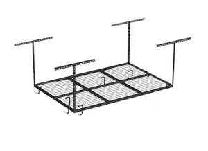 lot 43 image: FLEXIMOUNTS OHK Series 48 in. W x 72 in. D x 22-40 in. H Black Ceiling Mounted Overhead Garage Storage Rack with Accessory Hooks