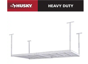 lot 44 image: Husky 97.5 in. W x 43.75 in. H x 48 in. D Adjustable Height Metal Heavy-Duty Overhead Garage Storage Rack in White