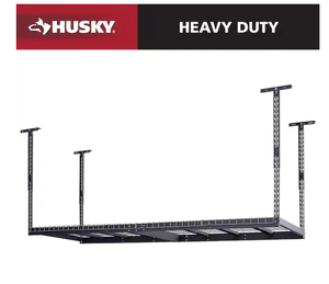 lot 45 image: Husky 97.5 in. W x 43.75 in. H x 48 in. D Adjustable Height Metal Heavy-Duty Overhead Garage Storage Rack in Black