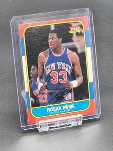 lot 5 image: Vintage 1986-87 Fleer Basketball New York Nicks HOF Great Patrick Ewing Rookie Card #32