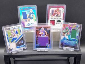 lot 194 image: (2) Assorted NFL AutoJersey Patch Cards & (3) Assorted NFL Jersey Patch Cards