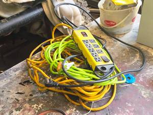 lot 44 image: (2) Extension Cords and (1) Surge Protector 8-plug  Dual USB