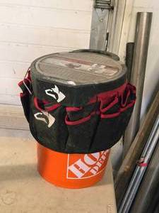lot 121 image: 5-Gallon Plastic Bucket with Husky Bucket Organizer and Husky 12 Storage Seat Organizer, Hardware, Goggles, Misc.