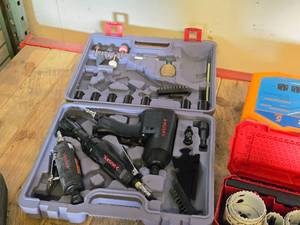 lot 131 image: Husky Pneumatic Kit - Grinder, 38 Ratchet, 12 Impact Wrench, Accessories, Case