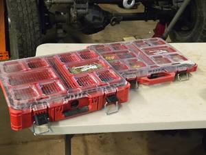 lot 194 image: Lot of (2) Milwaukee Packout Parts Organizer Cases with Electrical Connectors and Hardware