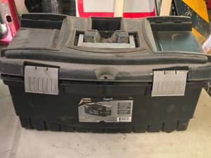 lot 292 image: Tool Box with Tap & Die Set, Various Hardwares, Hotcams Valve Shim Kit, Assorted Hand Tools
